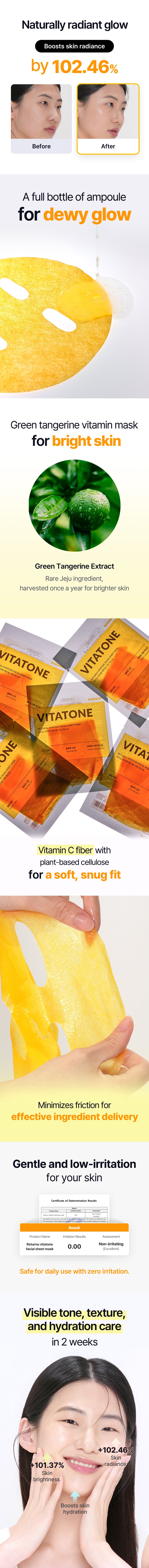 Máscara facial em folha Returnu Vitatone 25g*5 unidades- pele Hiper pigmentação- redução manchas